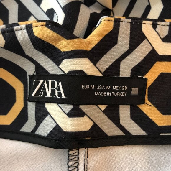 Zara Womens Geometric Print Tapered Pants Pockets Black Gray Yellow M - Picture 4 of 5